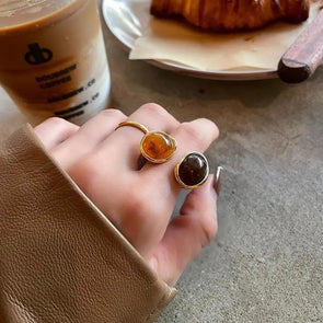 High-end Retro Coffee Color Niche Design Open Ring