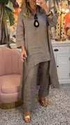 Round Neck Long Sleeve Cotton and Linen Two Piece Suit
