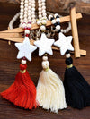 Women's Handmade Wooden String Pentagon Star Fringe Sweater Necklace