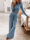 Solid color knitted casual home two-piece suit for women