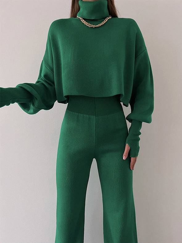 Casual Hoodie with High Neck, Loose Long-sleeved Trousers and Two-piece Set