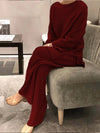 Casual Long Sleeve Solid Color Knit Sweater Two-piece Set