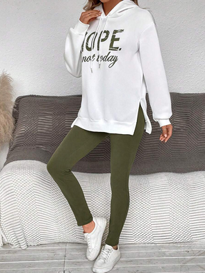 Women's Fashion Letter Print Hoodie and Lined Leggings Set