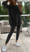 Women's Fashion Solid Color Hoodie and Lined Leggings two-piece set