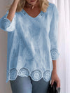 Casual V-neck Lace Hollow Top