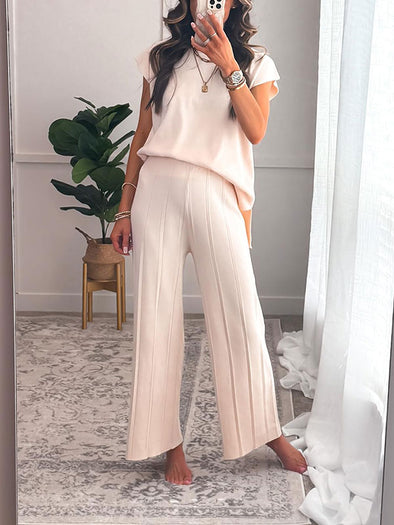 Round Neck Short Sleeve Casual Two Piece Suit