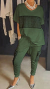 Casual Crew Neck Sequin Two-piece Suit
