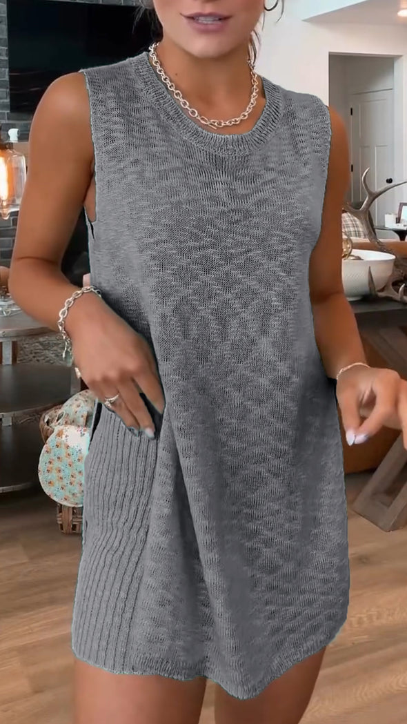 Round Neck Knitted Sleeveless Versatile Casual Suit