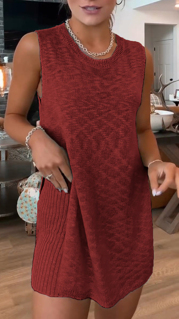 Round Neck Knitted Sleeveless Versatile Casual Suit