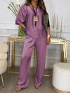 Casual Crew Neck Satin Suit