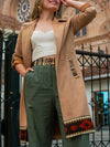 Women's Ethnic Print Patchwork Suede Coat