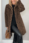 Women's Fashionable Leopard Lapel Faux Fur Winter Coat