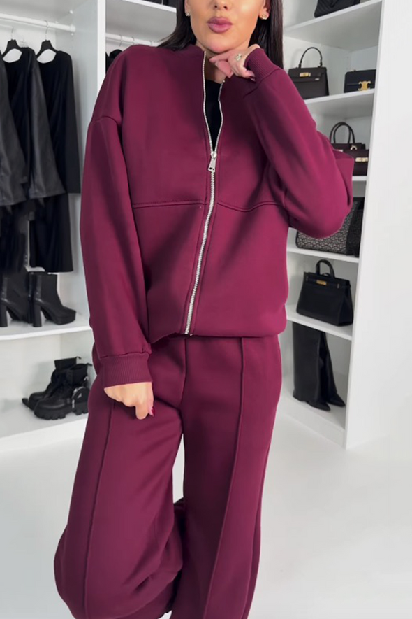 Women's Zipper Jacket & Pants Two-piece Set