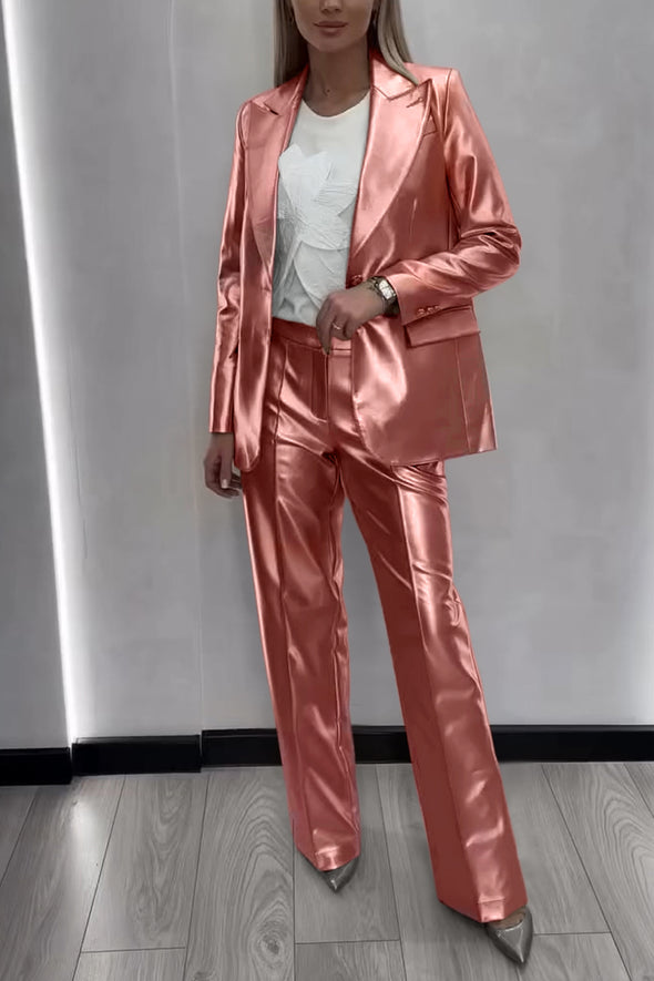 Women's Fashionable Lapel Shiny Two-piece Suit