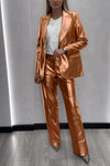 Women's Fashionable Lapel Shiny Two-piece Suit