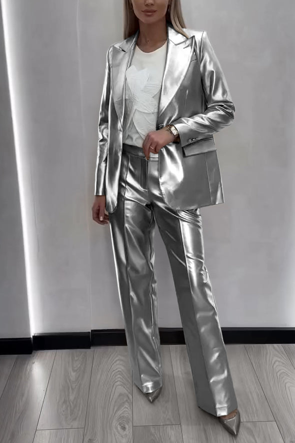 Women's Fashionable Lapel Shiny Two-piece Suit