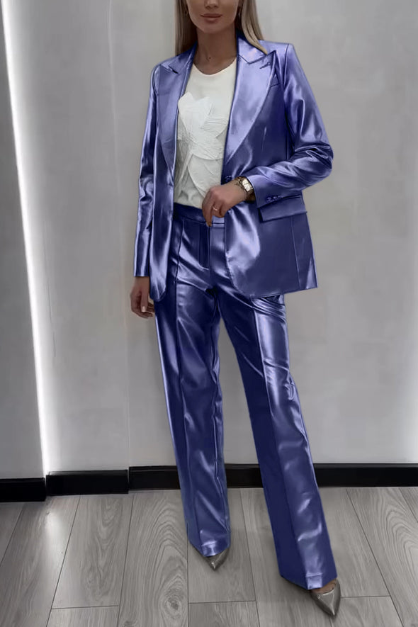 Women's Fashionable Lapel Shiny Two-piece Suit