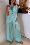 Women's Casual Lapel Solid Color Cotton and Linen Three-piece Suit