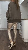 Women's Round Neck Casual Top + Leather Pants Set