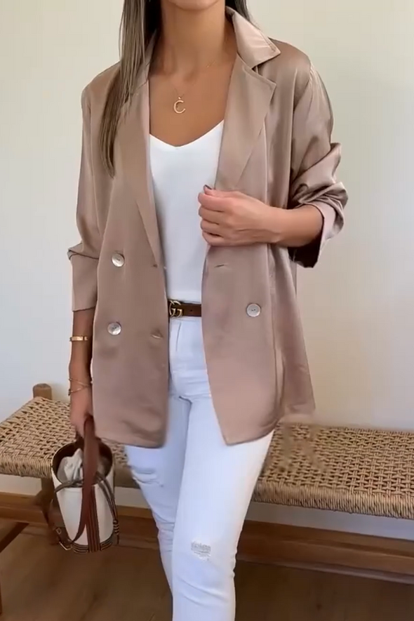 Women's Spring Casual Solid Color Lapel Double Breasted Suit Jacket