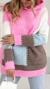 Women's Hooded Contrast Color Stitching Casual Sweater