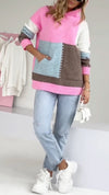 Women's Hooded Contrast Color Stitching Casual Sweater