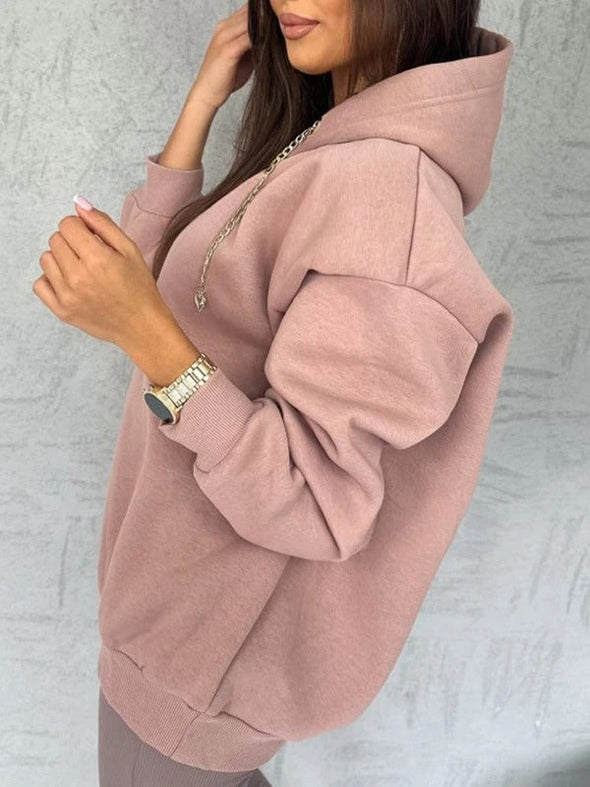 Women's Hooded Chain Drawstring Design Casual Sweatshirt