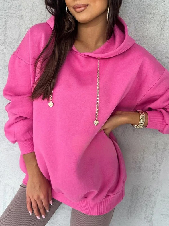 Women's Hooded Chain Drawstring Design Casual Sweatshirt