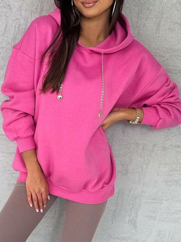 Women's Hooded Chain Drawstring Design Casual Sweatshirt