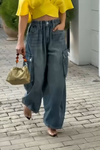 Women's Fashion Elastic Waist Cargo Wide Leg Jeans