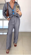 Women's Lapel Cotton and Linen Casual Suit