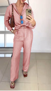 Women's Lapel Cotton and Linen Casual Suit