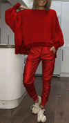 Women's Round Neck Casual Top + Leather Pants Set