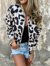 Women's Round Zipper Leopard Print Casual Top