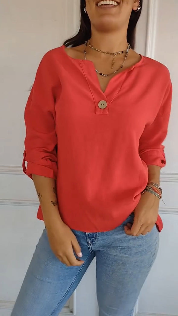 Women's V-neck Cotton and Linen Casual Top