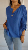 Women's V-neck Cotton and Linen Casual Top