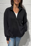 Women's Casual Half Zip Solid Color Pullover Sweatshirt