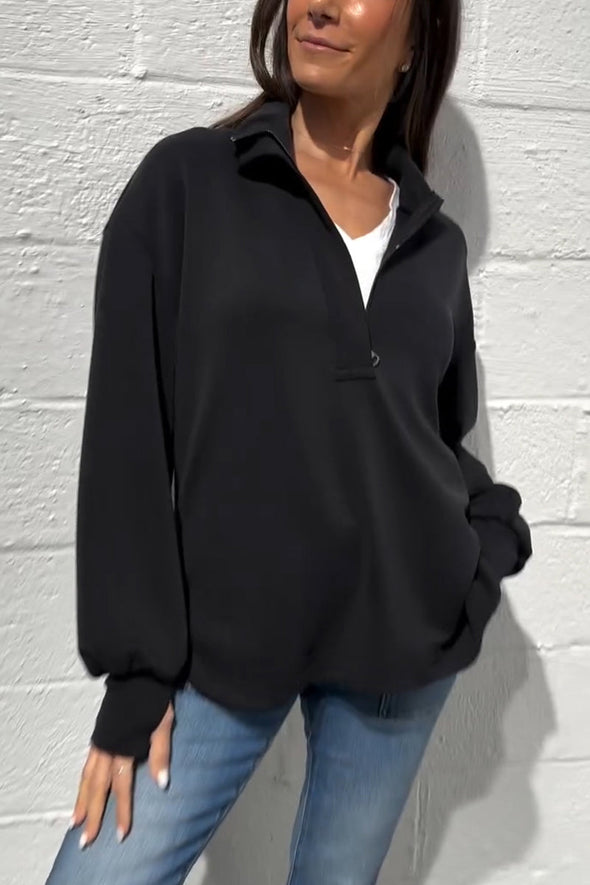 Women's Casual Half Zip Solid Color Pullover Sweatshirt