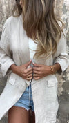 Women's Lapel Cotton and Linen Casual Cardigan