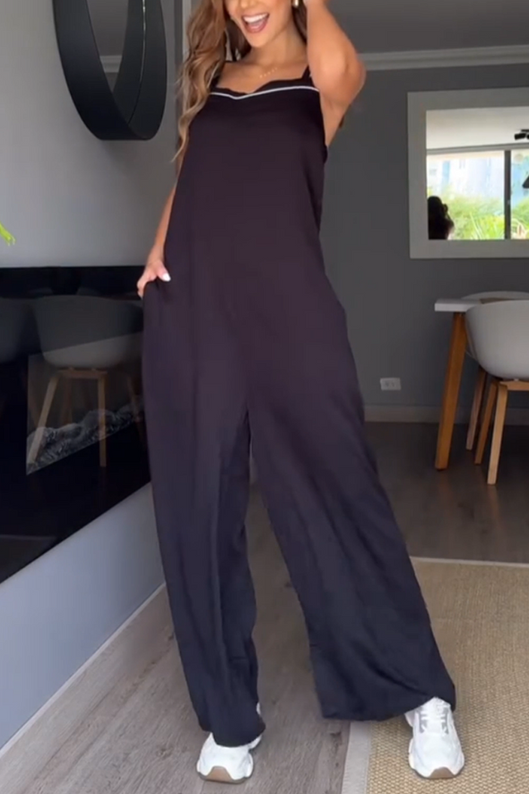 Women's Casual Contrasting Square Neck Jumpsuit