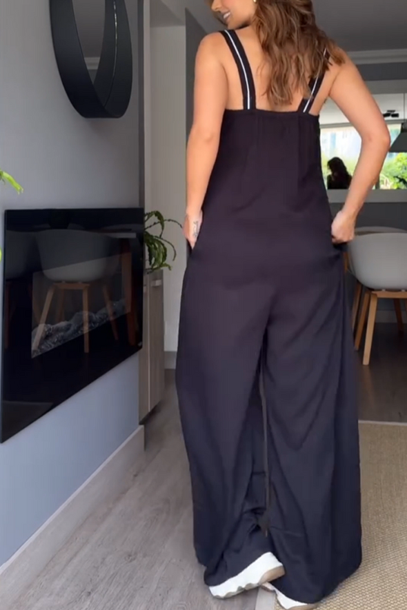 Women's Casual Contrasting Square Neck Jumpsuit