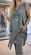 Women's Casual Solid Color Crewneck Sleeveless Irregular Double Hem Top