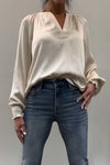 Women's Casual Solid Color V-neck Glossy Shirt