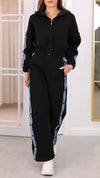 Women's Zipper Hooded Side Button Slit Casual Suit