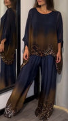 Women's Round Neck Gradient Leopard Print Loose Casual Suit