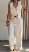 Women's V-neck Casual Vest + Trousers Three-piece Suit