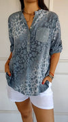 Women's V-neck Leopard Print Sequined Casual Top