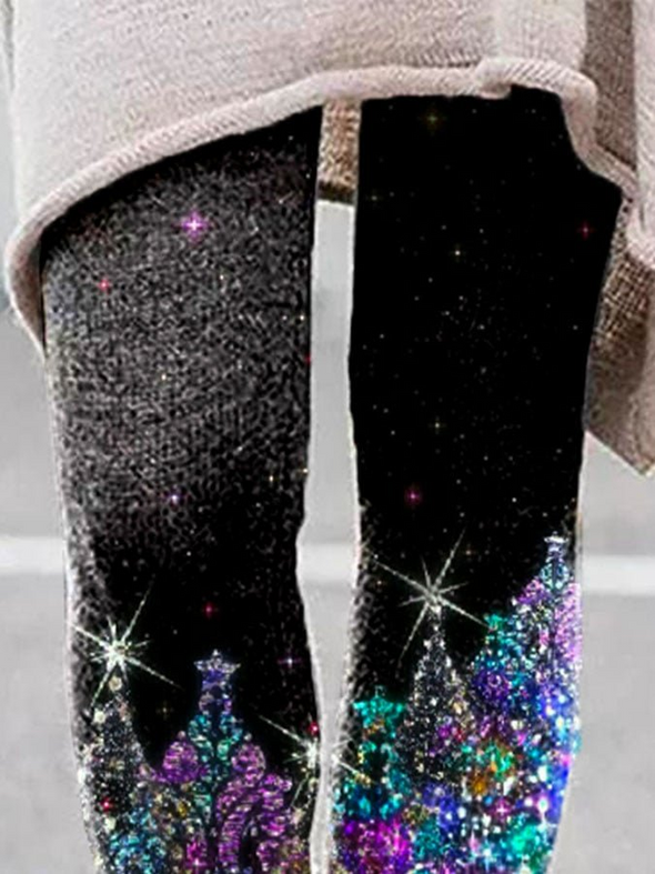 Women's Christmas Tree Glitter Print Leggings