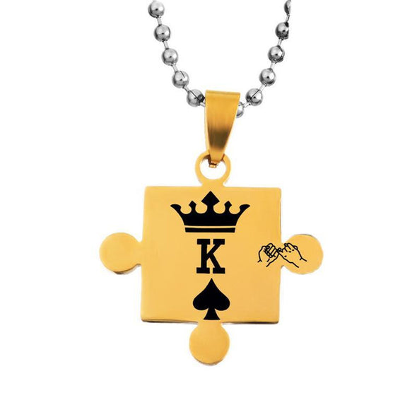 king queen simple puzzle couple pendant necklace