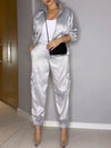 Women's Zipper Drawstring Casual Satin Suit